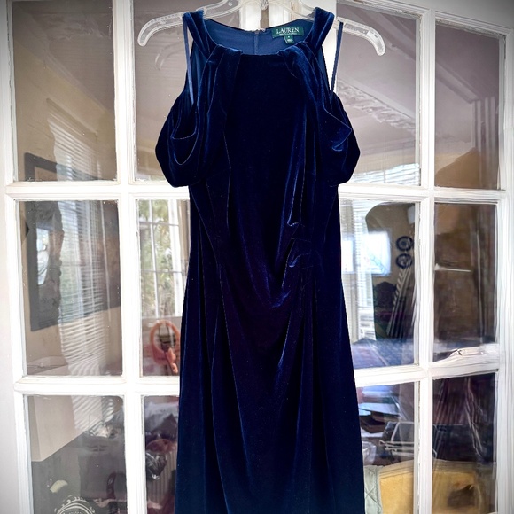 Lauren Ralph Lauren Navy Velvet Evening Dress Sz. 8 - Picture 1 of 7